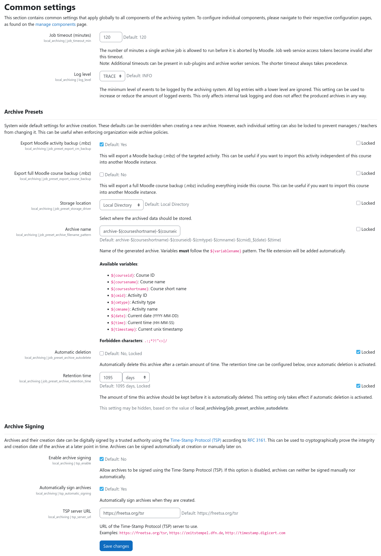 Screenshot of the common admin settings of the plugin
