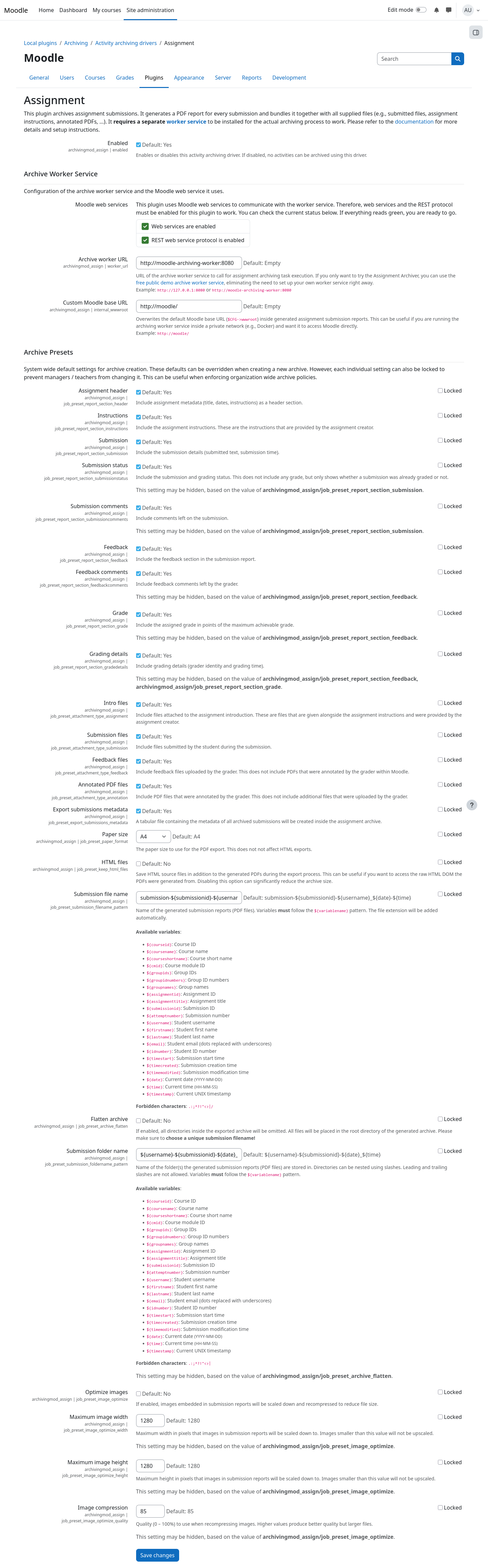 Screenshot: Plugin admin settings