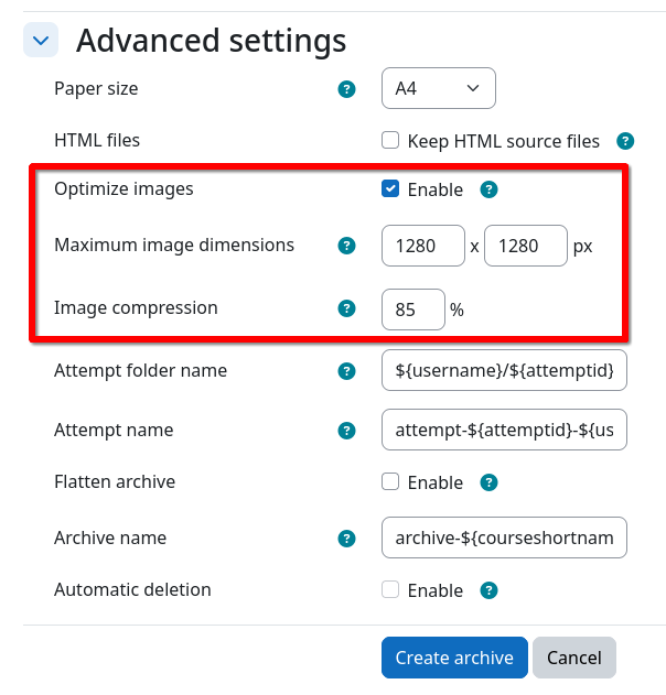 Screenshot: Image optimization