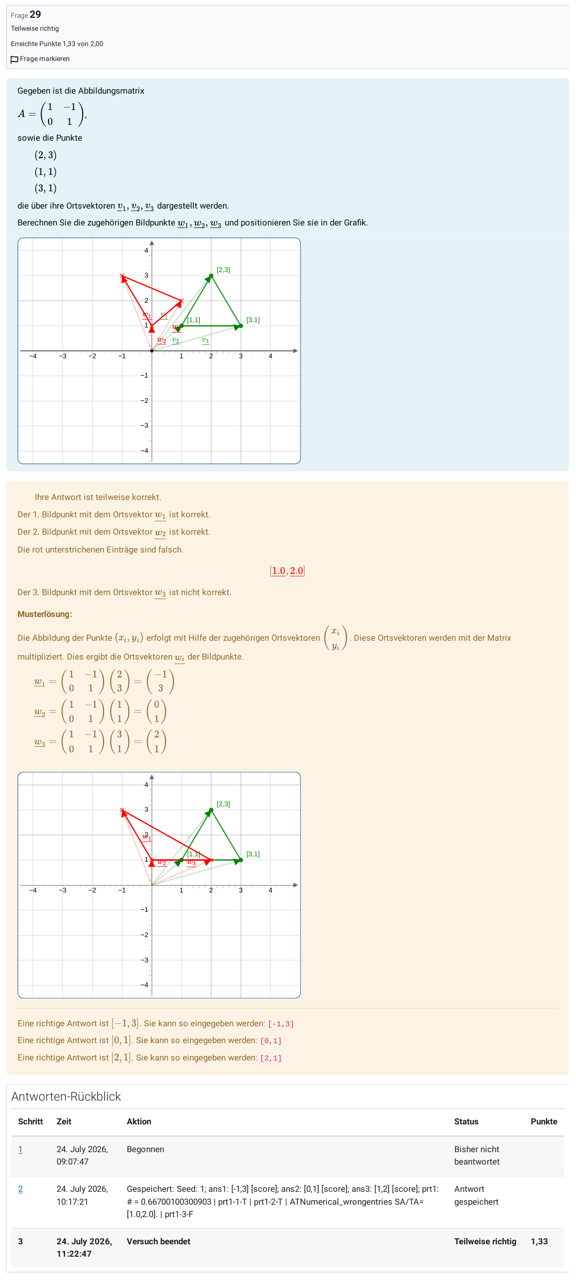 Screenshot: JSXGraph question