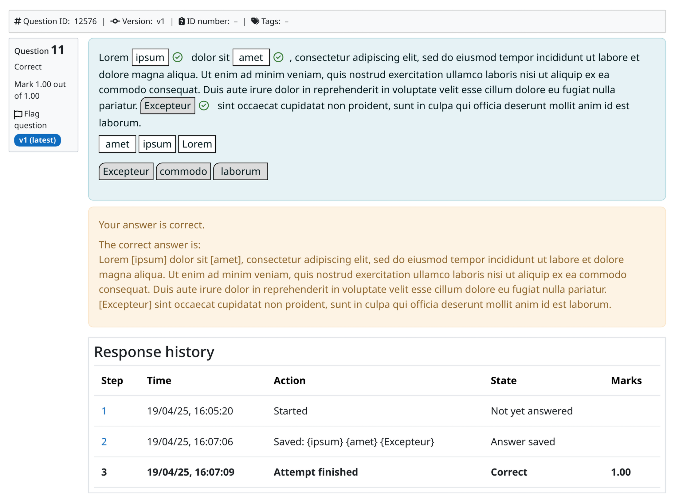 Screenshot: Cloze question