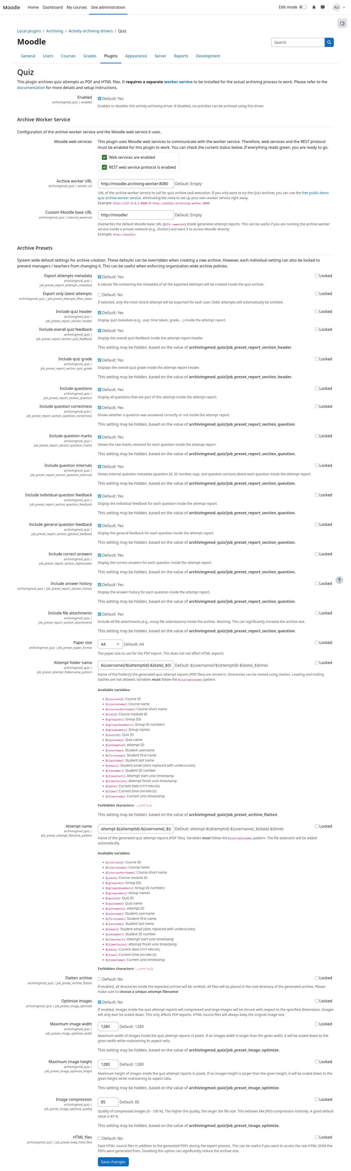 Screenshot: Plugin admin settings