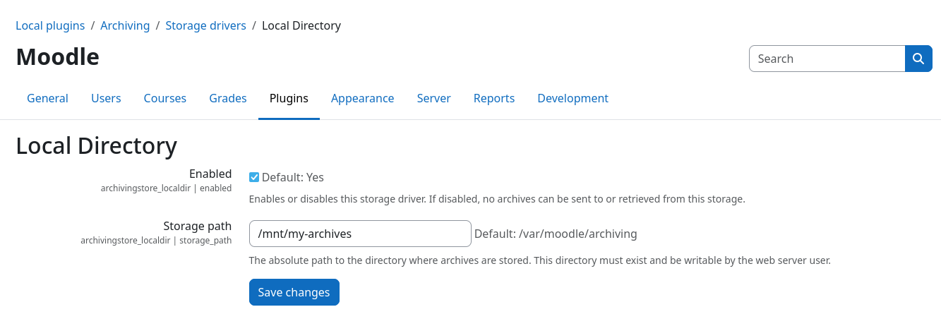 Screenshot: Storage driver settings