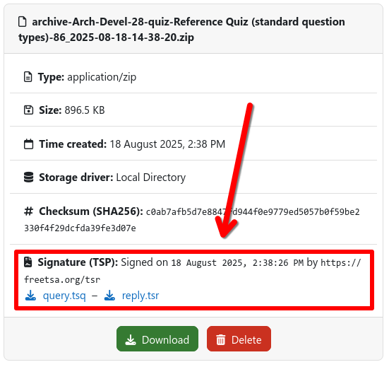 TSP data of a single archive file