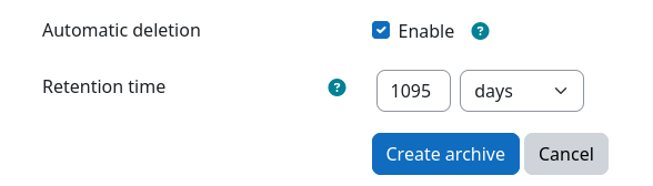 Screenshot: Automatic deletion setting in job creation form